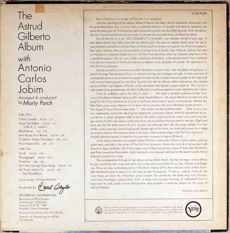 The Astrud Gilberto Albumのジャケット裏